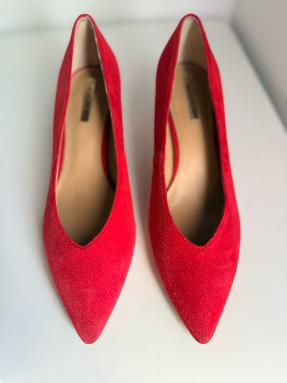 Red Suede Pointed-Toe Pumps - Women
